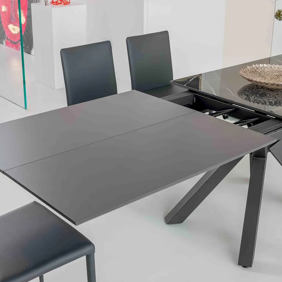 Extendable Table in Polished Calacatta Black Ceramic Starlit - Balia Viadurini