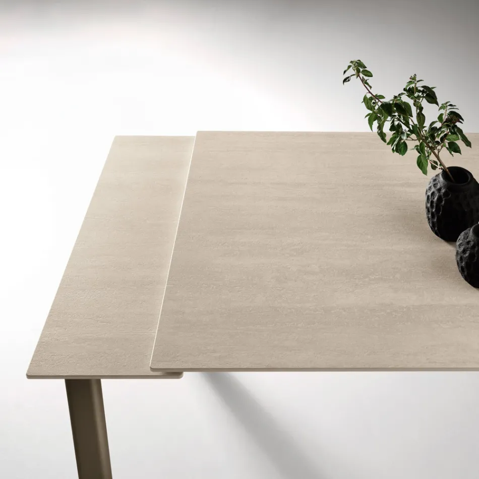 Extendable Table in Two Sizes in Metal and Marble-Effect Stone - Morfeo Viadurini