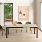 Extendable Table in Two Sizes in Metal and Marble-Effect Stone - Morfeo Viadurini