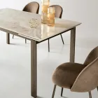 Extendable Table in Two Sizes in Metal and Marble-Effect Stone - Morfeo Viadurini