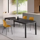 Extendable Table in Two Sizes in Metal and Marble-Effect Stone - Morfeo Viadurini