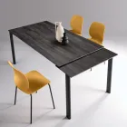 Extendable Table in Two Sizes in Metal and Marble-Effect Stone - Morfeo Viadurini