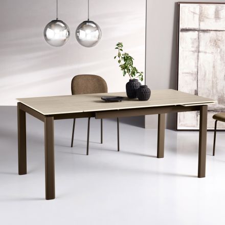 Extendable Table in Two Sizes in Metal and Marble-Effect Stone - Morfeo Viadurini