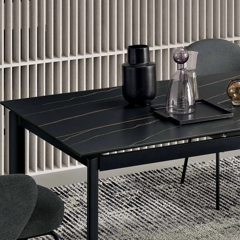 Extendable Porcelain Stoneware Table with Painted Metal Base - Arko Viadurini