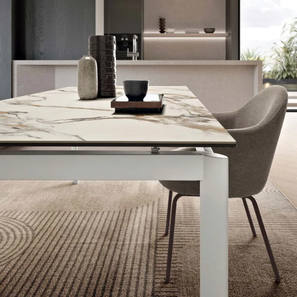 Extendable Porcelain Stoneware Table with Painted Metal Base - Arko Viadurini