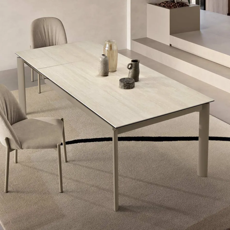 Extendable Porcelain Stoneware Table with Painted Metal Base - Arko Viadurini