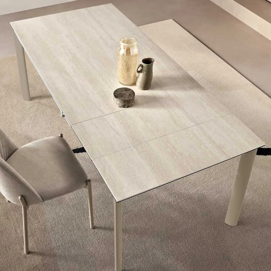 Extendable Porcelain Stoneware Table with Painted Metal Base - Arko Viadurini