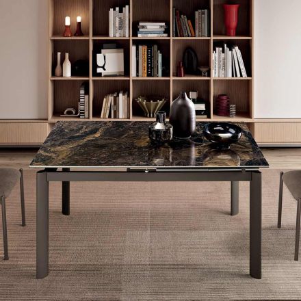 Extendable Porcelain Stoneware Table with Painted Metal Base - Arko Viadurini
