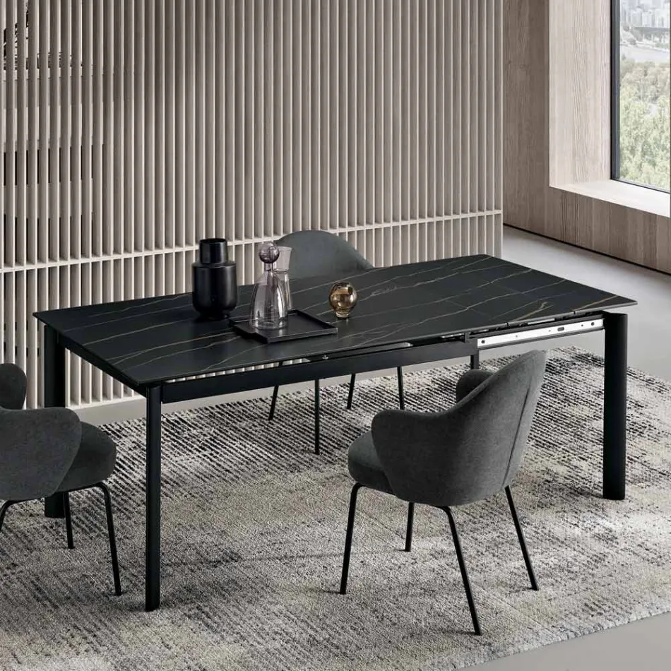 Extendable Porcelain Stoneware Table with Painted Metal Base - Arko Viadurini