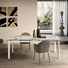 Extendable Porcelain Stoneware Table with Painted Metal Base - Arko Viadurini
