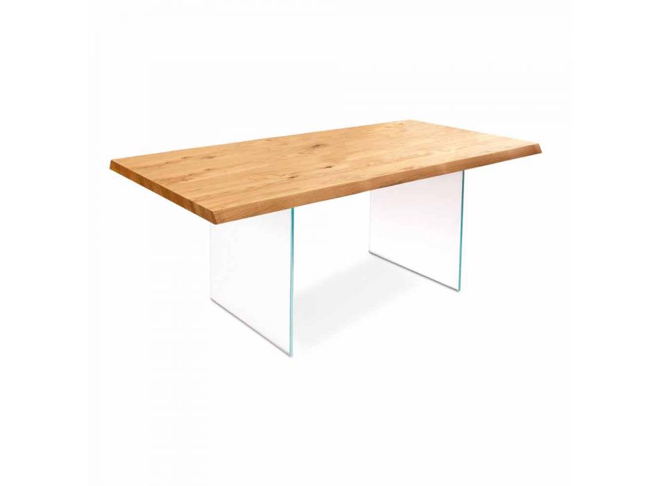 Extendable table in oak veneer with Nico glass legs Viadurini
