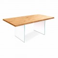 Extendable dining table made of venereed oak wood and glass - Nico