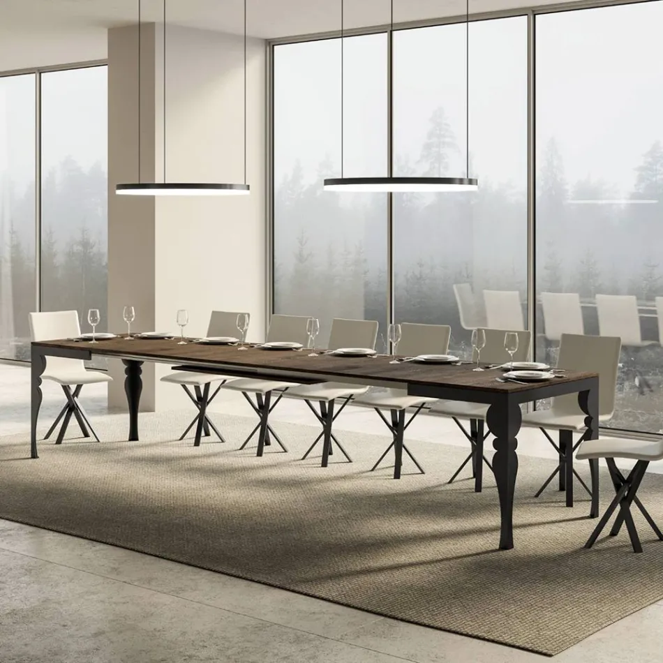 Extendable Table in Melamine Wood and Anthracite Iron Undertop - Sassone Viadurini