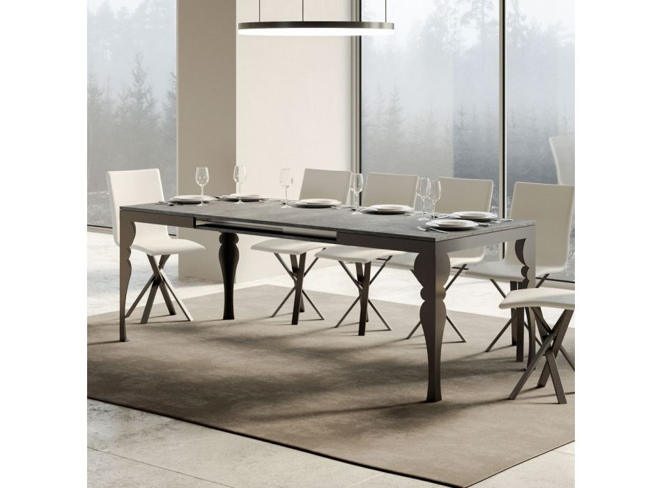 Extendable Table in Melamine Wood and Anthracite Iron Undertop - Sassone Viadurini