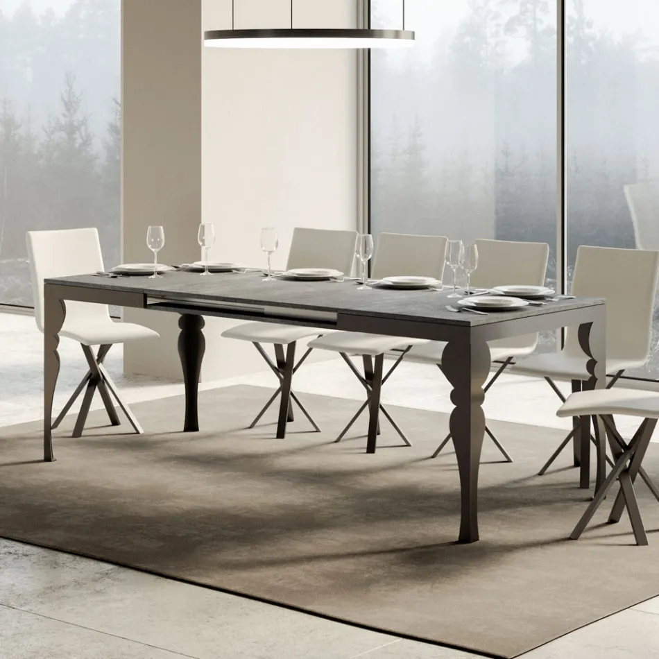 Extendable Table in Melamine Wood and Anthracite Iron Undertop - Sassone Viadurini