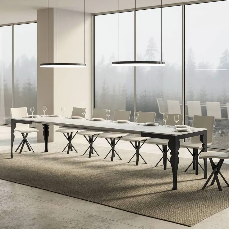 Extendable Table in Melamine Wood and Anthracite Iron Undertop - Sassone Viadurini