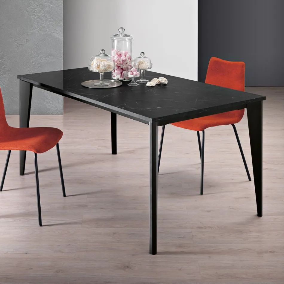 Extendable Table in Melamine Black Marble Finish Made in Italy - Ariel Viadurini