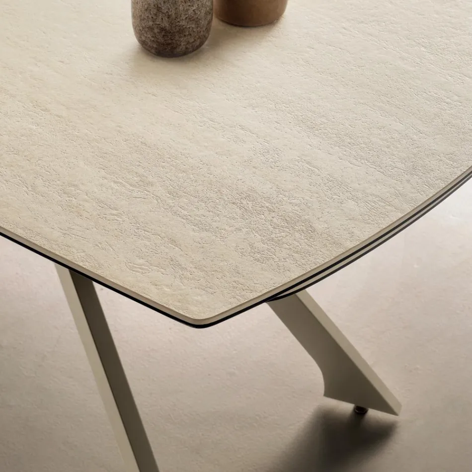 Extendable Metal Table with Marble-Effect Porcelain Stoneware Top - Vittorio Viadurini