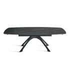 Extendable Metal Table with Marble-Effect Porcelain Stoneware Top - Vittorio Viadurini