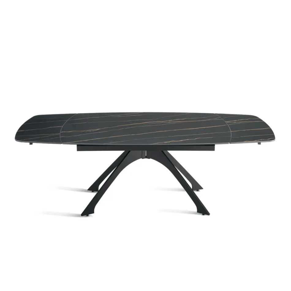 Extendable Metal Table with Marble-Effect Porcelain Stoneware Top - Vittorio Viadurini