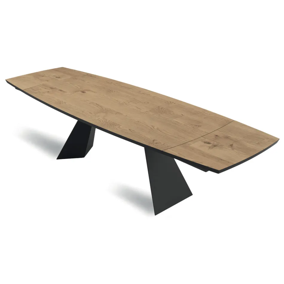 Extendable Table in Oak Veneer and Painted Metal Base - Milo Viadurini