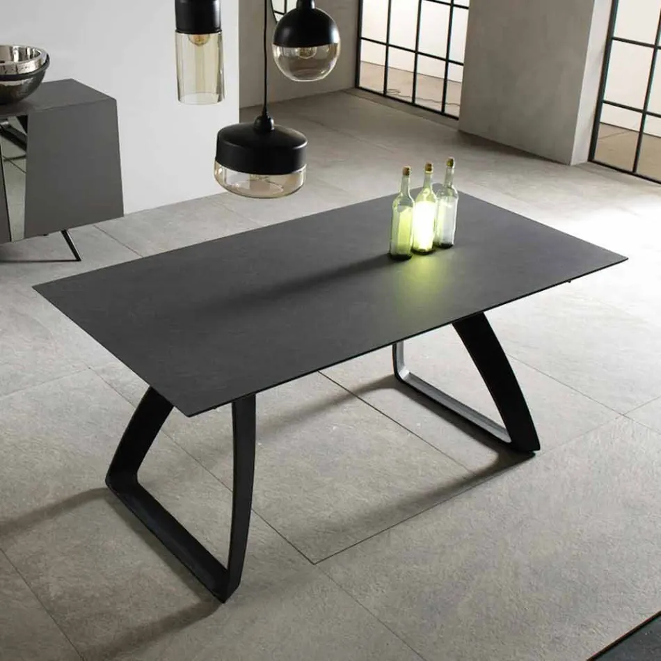 Modern extendable table with metal legs, Villongo Viadurini