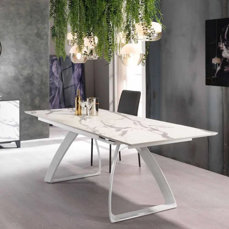 Modern extendable table with metal legs, Villongo Viadurini