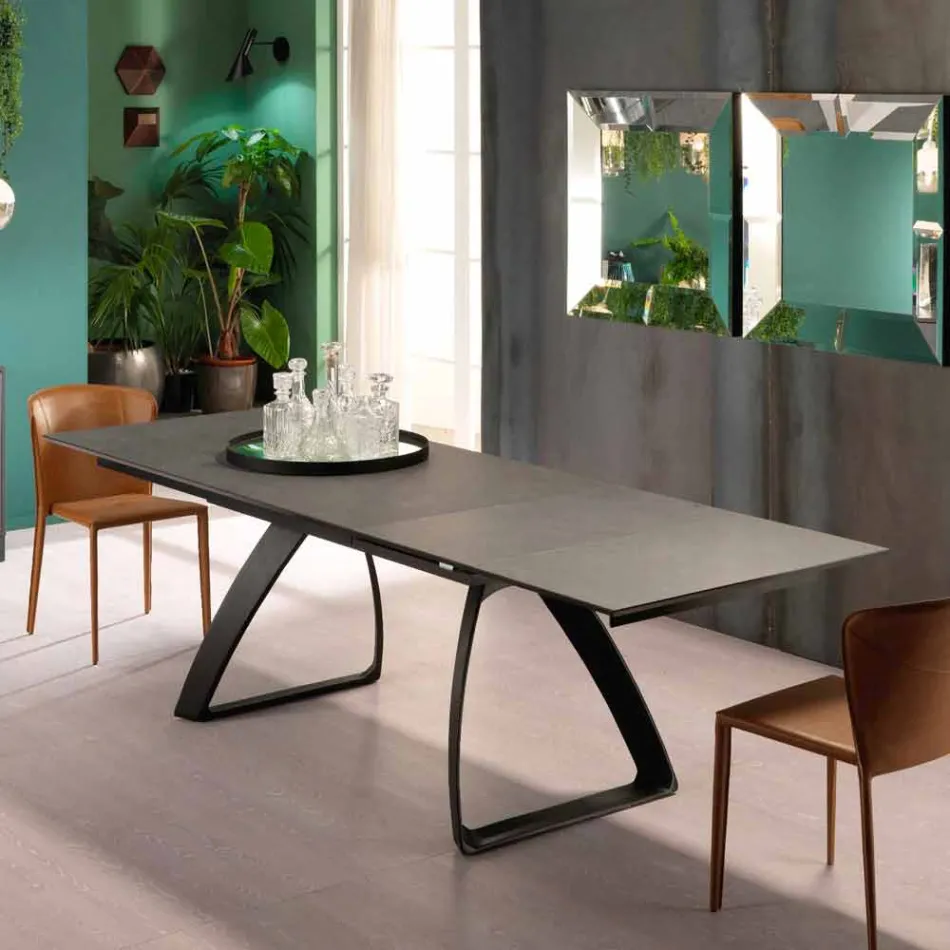 Modern extendable table with metal legs, Villongo Viadurini