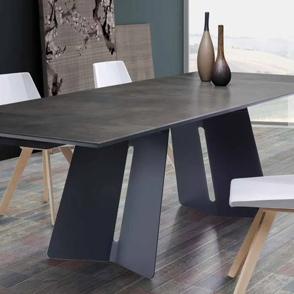Modern extending table with stoneware top made in Italy, Erve Viadurini