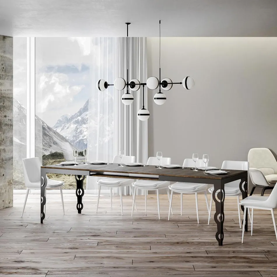 Modern Extendable Table in Melamine Wood and Iron Undertop - Marella Viadurini