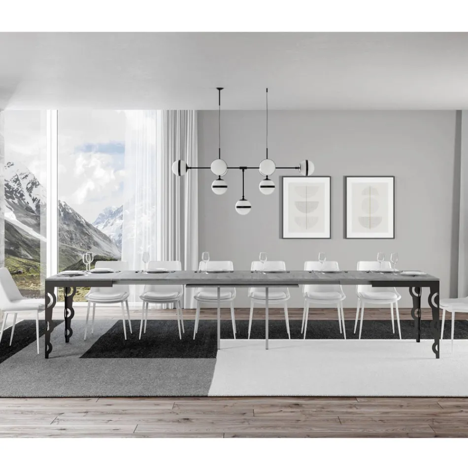 Modern Extendable Table in Melamine Wood and Iron Undertop - Marella Viadurini