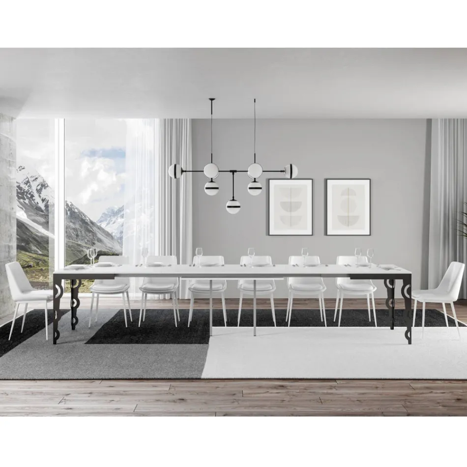 Modern Extendable Table in Melamine Wood and Iron Undertop - Marella Viadurini