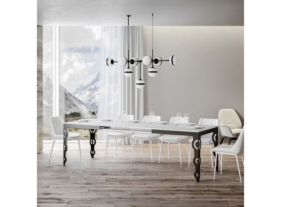 Modern Extendable Table in Melamine Wood and Iron Undertop - Marella Viadurini