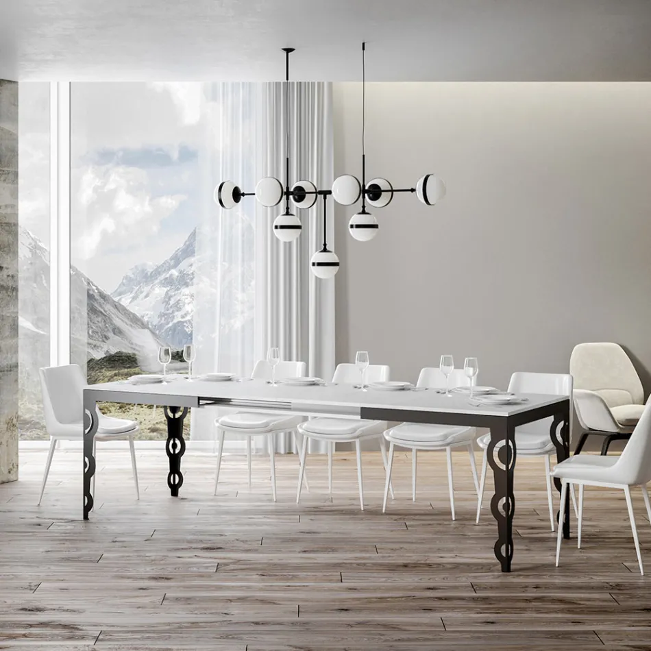 Modern Extendable Table in Melamine Wood and Iron Undertop - Marella Viadurini