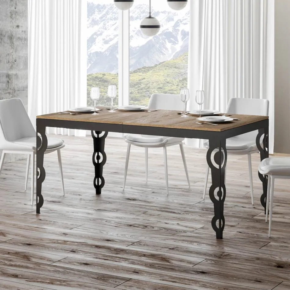 Modern Extendable Table in Melamine Wood and Iron Undertop - Marella Viadurini