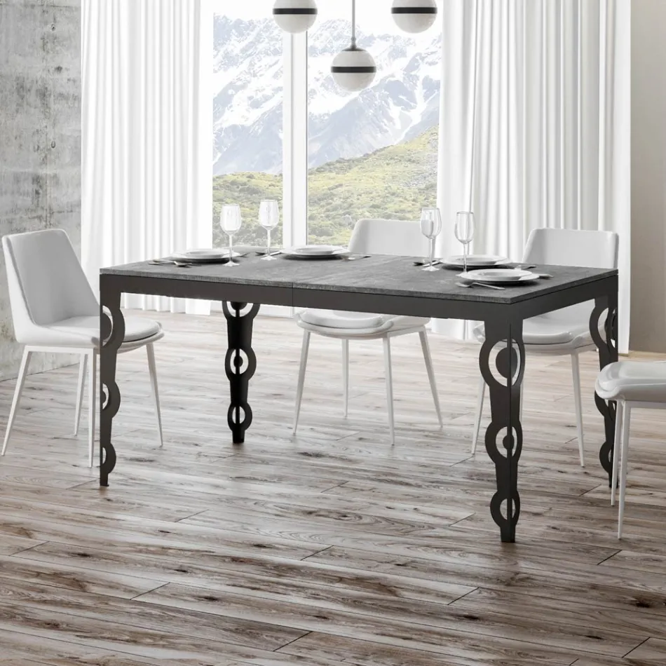 Modern Extendable Table in Melamine Wood and Iron Undertop - Marella Viadurini