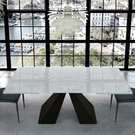 Modern Extendable Table in Glass and Steel 14 Seats Made in Italy - Dalmatian Viadurini