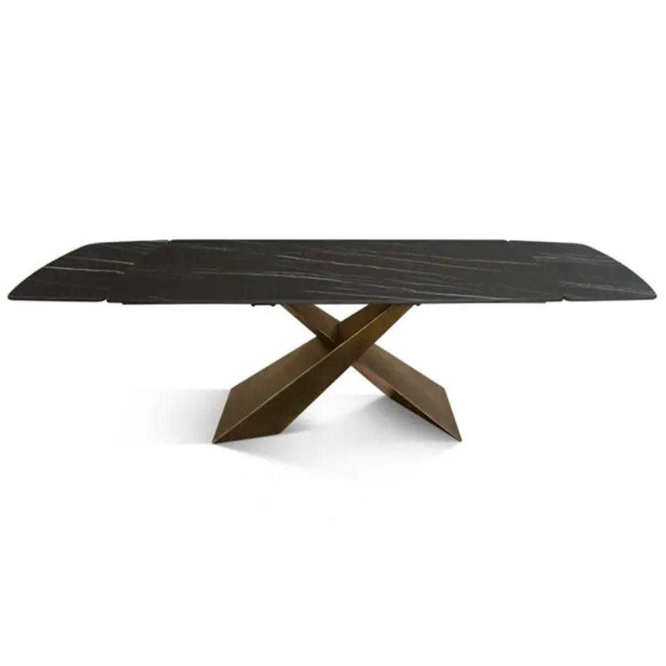 Extendable Table Made with Ceramic Top and Iron Base - Incrocio Viadurini