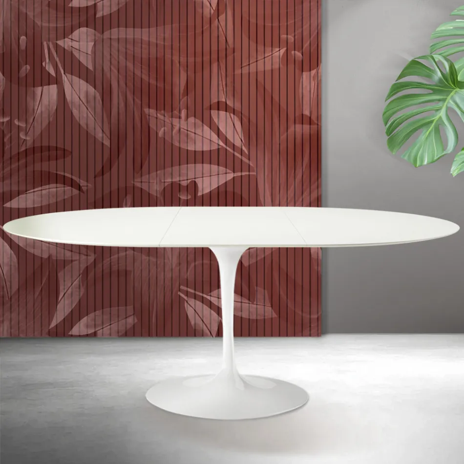 Saarinen Tulip Extendable Table H 74 cm in White Florim Ceramic - Scarlet Viadurini