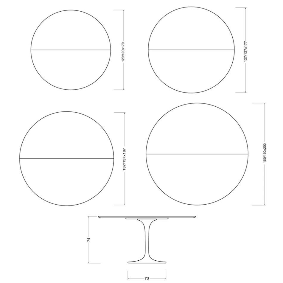 Saarinen Tulip Extendable Table H 74 cm in White Florim Ceramic - Scarlet Viadurini