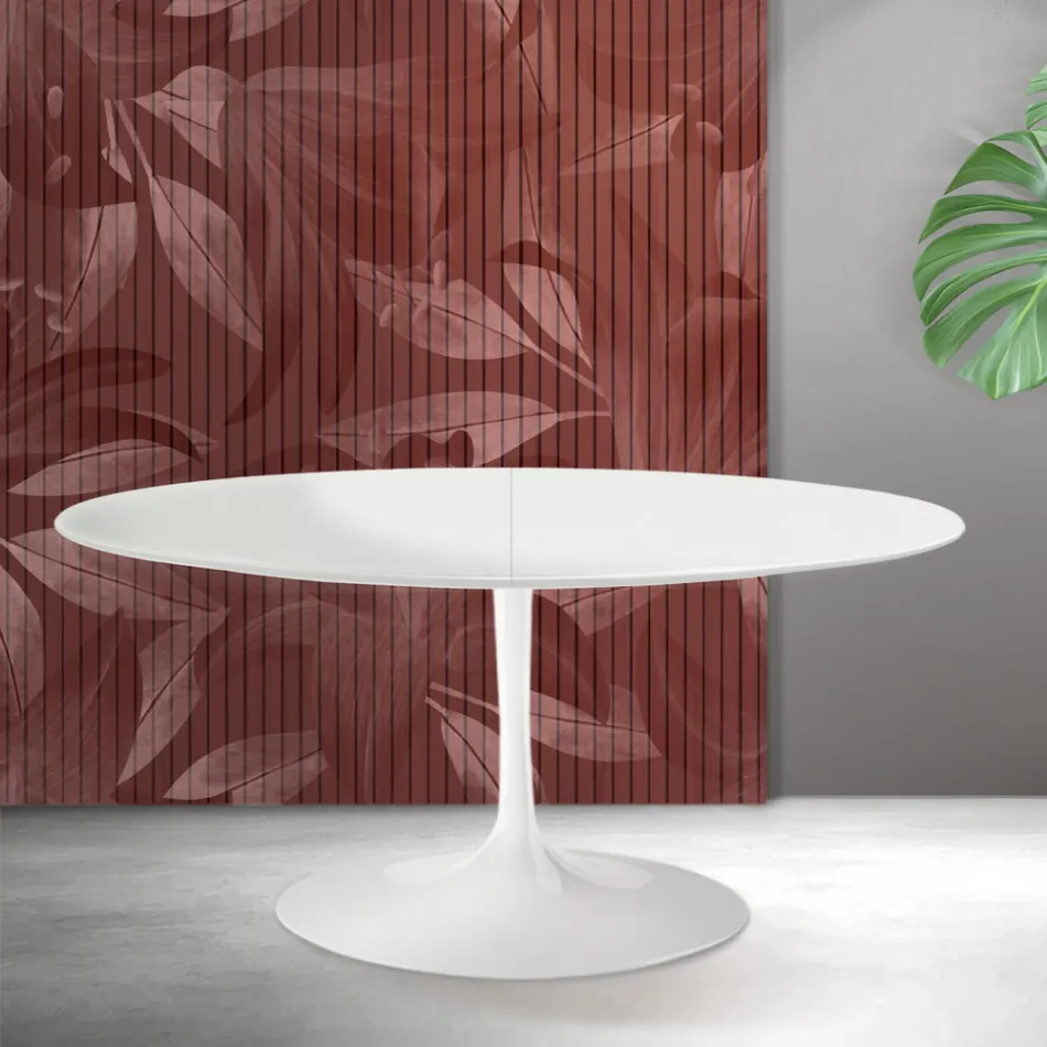 Saarinen Tulip Extendable Table H 74 cm in White Florim Ceramic - Scarlet Viadurini
