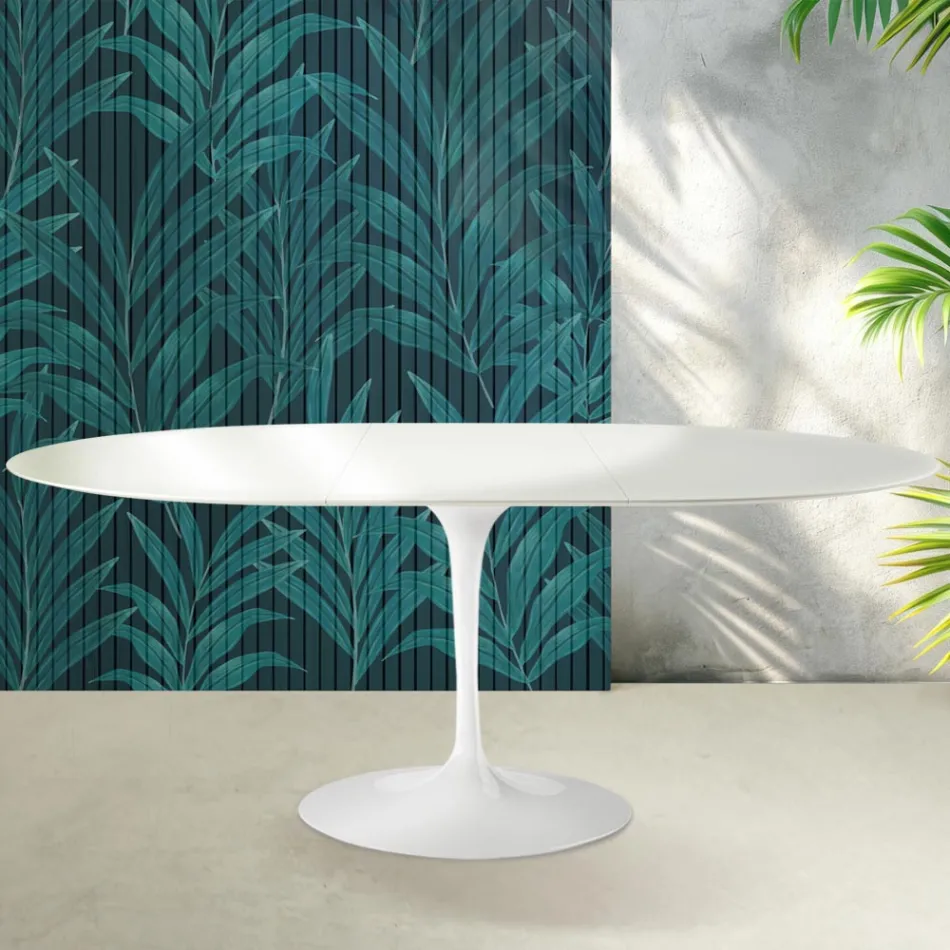 Saarinen Tulip Extendable Table H 74 cm in Glossy White Florim Ceramic - Scarlet Viadurini