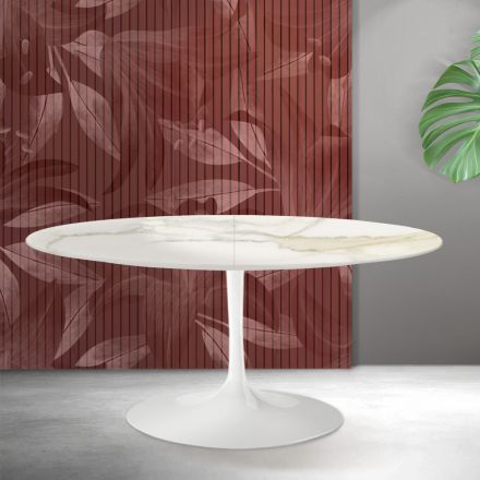 Saarinen Tulip Extendable Table H 74 cm in Florim Calacatta Gold Matt Ceramic - Scarlet Viadurini