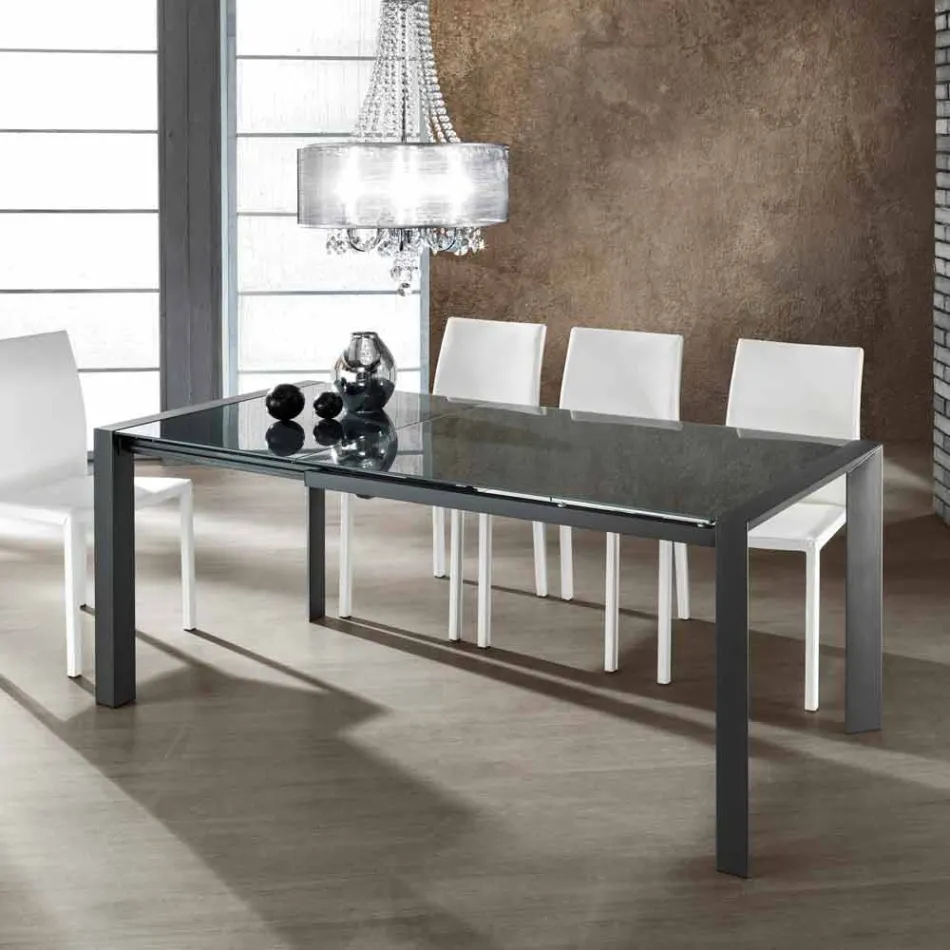 Extensible table tempered glass tempered gray and metal Zeno Viadurini