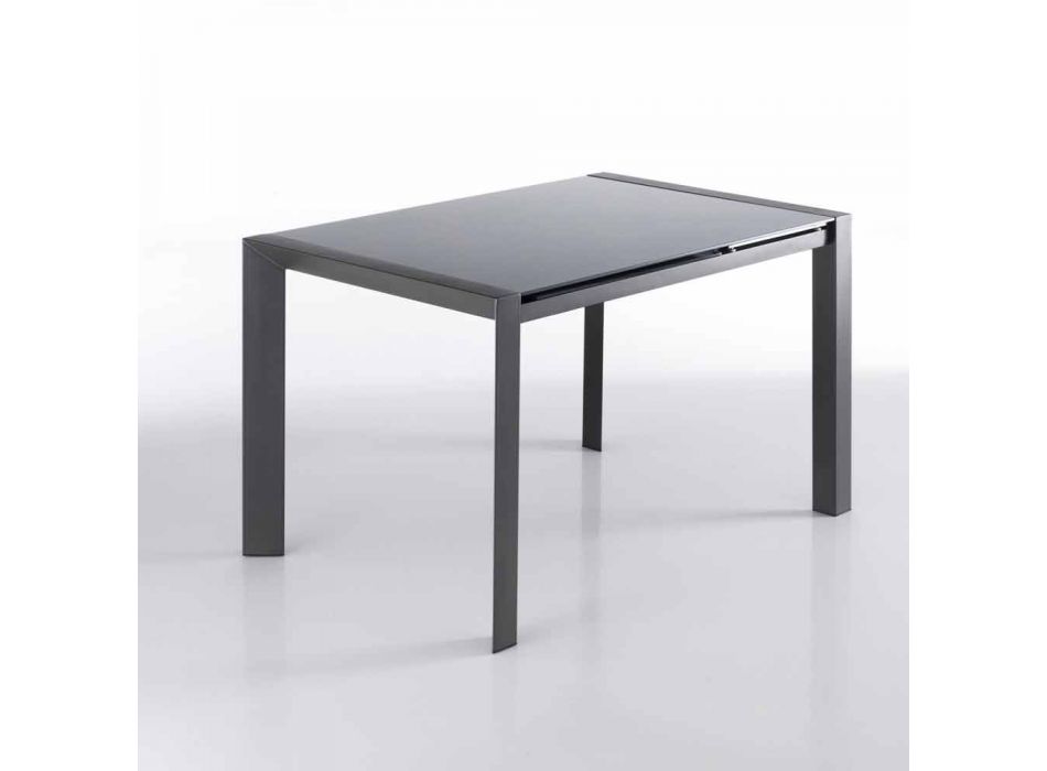 Extensible table tempered glass tempered gray and metal Zeno Viadurini