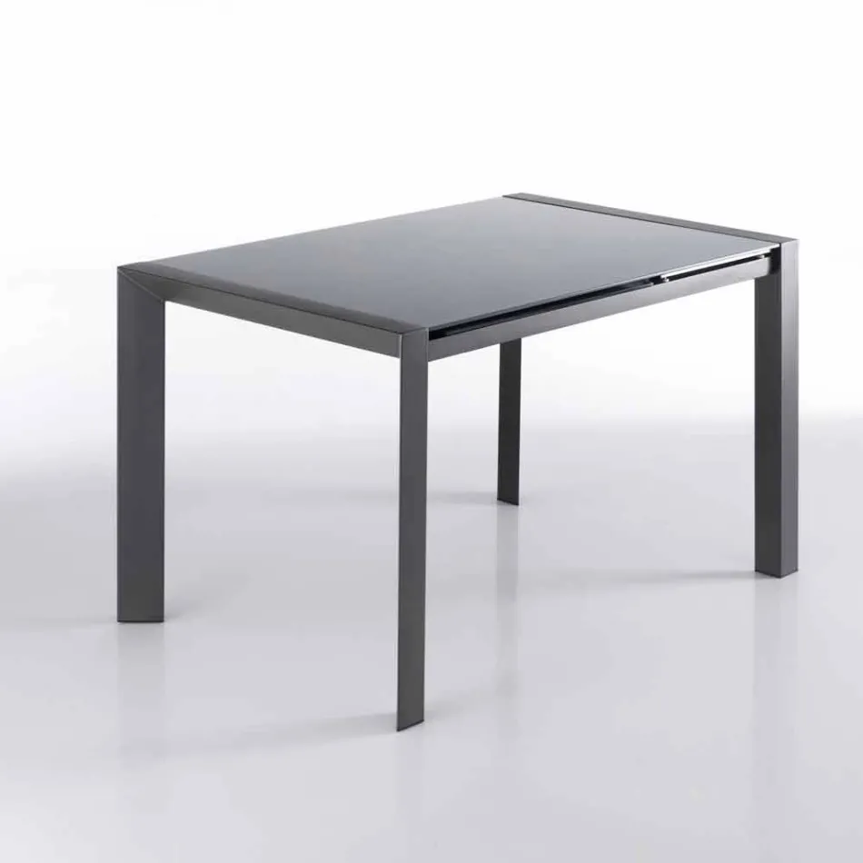 Extensible table tempered glass tempered gray and metal Zeno Viadurini