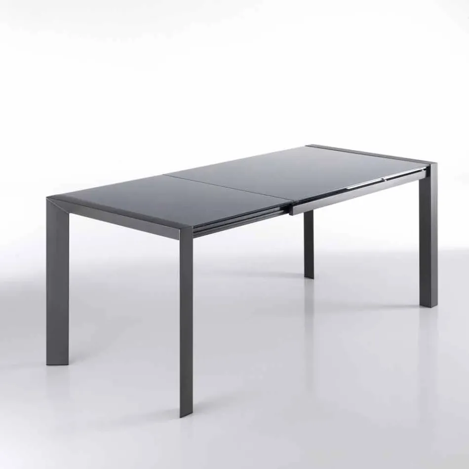 Extensible table tempered glass tempered gray and metal Zeno Viadurini