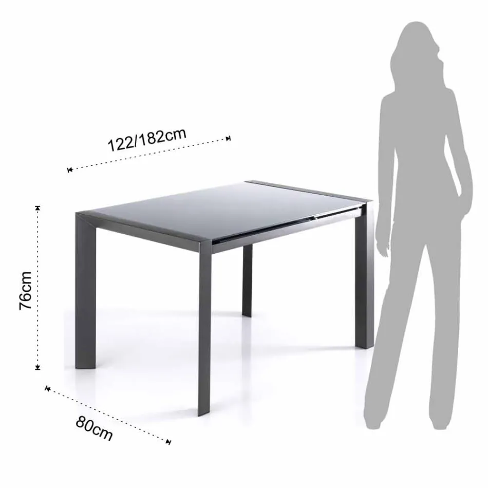 Extensible table tempered glass tempered gray and metal Zeno Viadurini