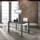 Extensible table tempered glass tempered gray and metal Zeno Viadurini