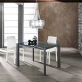 Extendable table in gray painted tempered glass and Zeno metal
